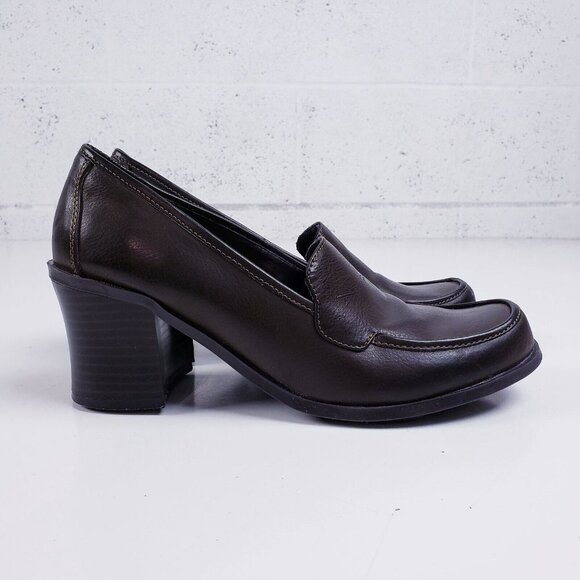 Vintage 90s y2k Bratz Brown Vegan Leather Chunky Heeled Pump Heel Size 7.5 - Picture 5 of 11